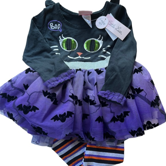 Girls 2T Black Cat Halloween Dress and Legging Set